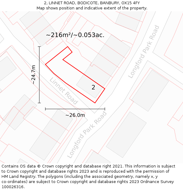 2, LINNET ROAD, BODICOTE, BANBURY, OX15 4FY: Plot and title map