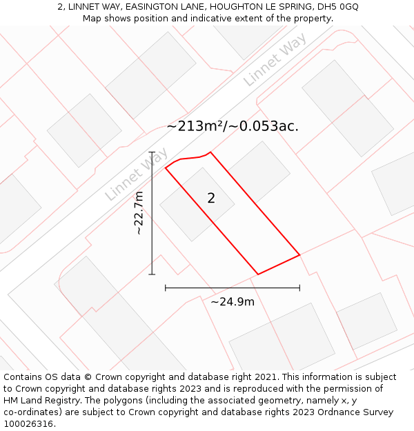 2, LINNET WAY, EASINGTON LANE, HOUGHTON LE SPRING, DH5 0GQ: Plot and title map