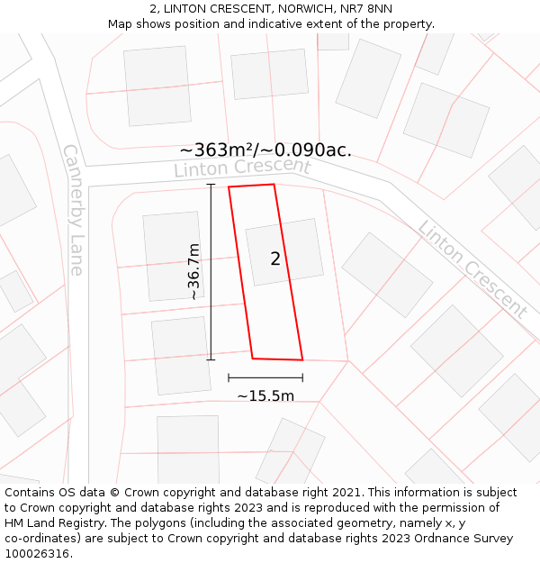 2, LINTON CRESCENT, NORWICH, NR7 8NN: Plot and title map