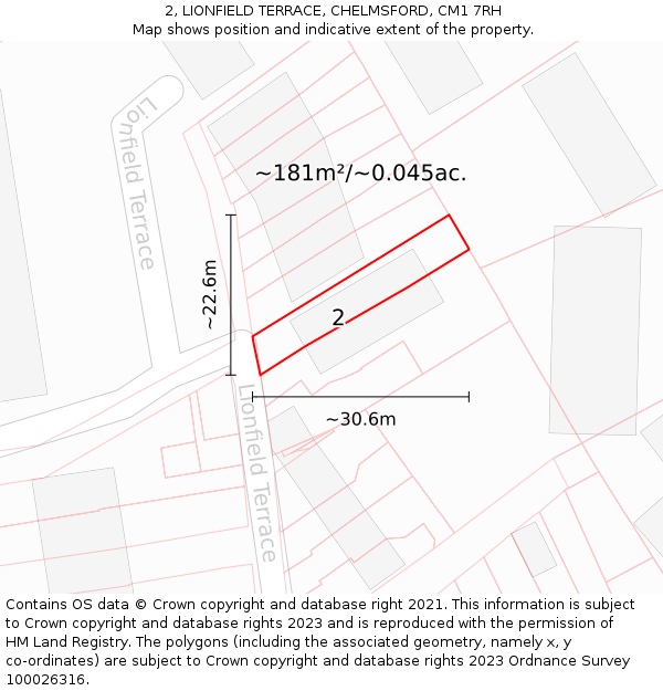 2, LIONFIELD TERRACE, CHELMSFORD, CM1 7RH: Plot and title map