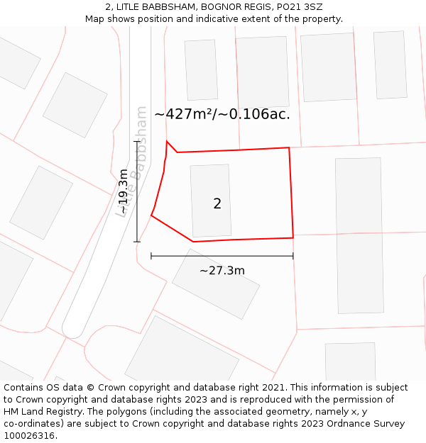 2, LITLE BABBSHAM, BOGNOR REGIS, PO21 3SZ: Plot and title map
