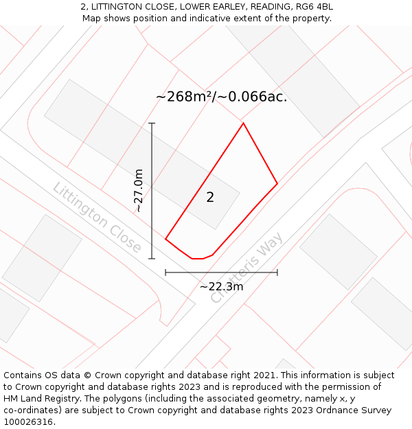2, LITTINGTON CLOSE, LOWER EARLEY, READING, RG6 4BL: Plot and title map