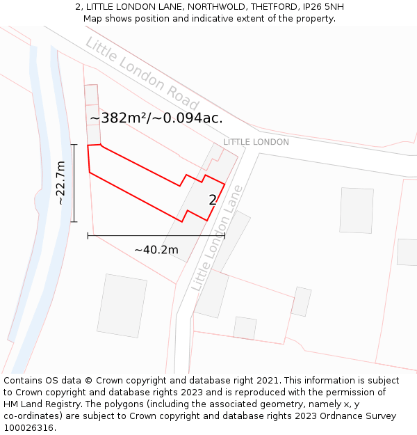 2, LITTLE LONDON LANE, NORTHWOLD, THETFORD, IP26 5NH: Plot and title map