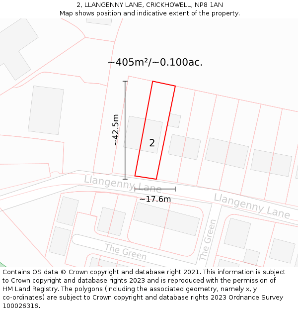 2, LLANGENNY LANE, CRICKHOWELL, NP8 1AN: Plot and title map