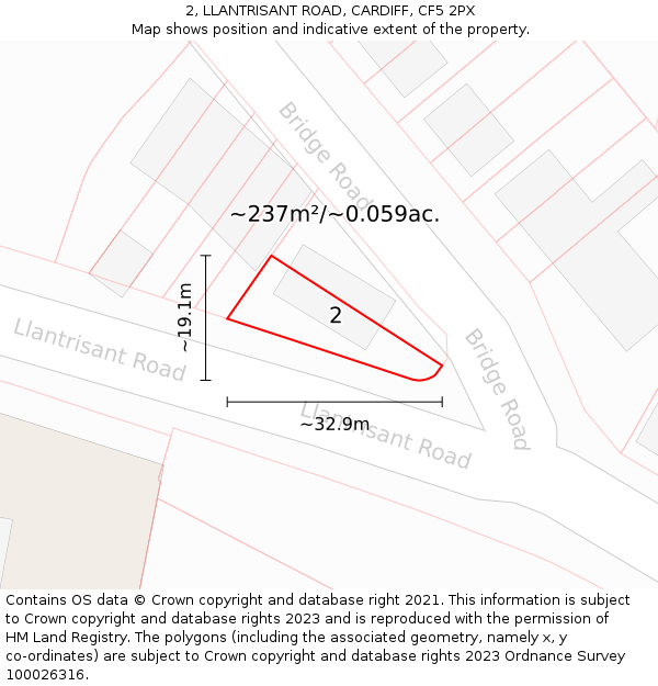2, LLANTRISANT ROAD, CARDIFF, CF5 2PX: Plot and title map