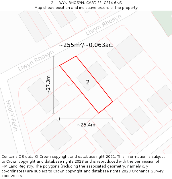 2, LLWYN RHOSYN, CARDIFF, CF14 6NS: Plot and title map