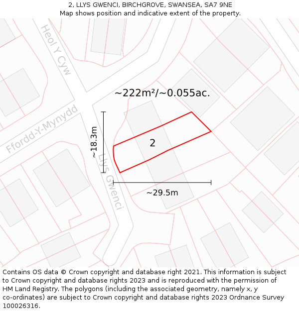 2, LLYS GWENCI, BIRCHGROVE, SWANSEA, SA7 9NE: Plot and title map