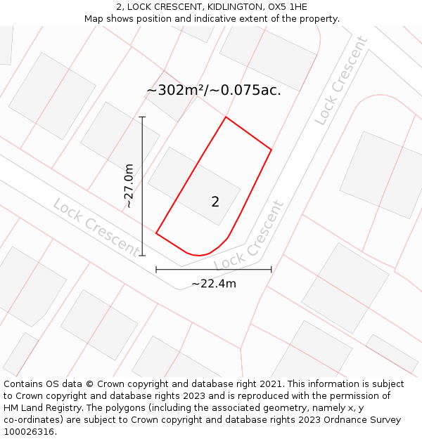 2, LOCK CRESCENT, KIDLINGTON, OX5 1HE: Plot and title map