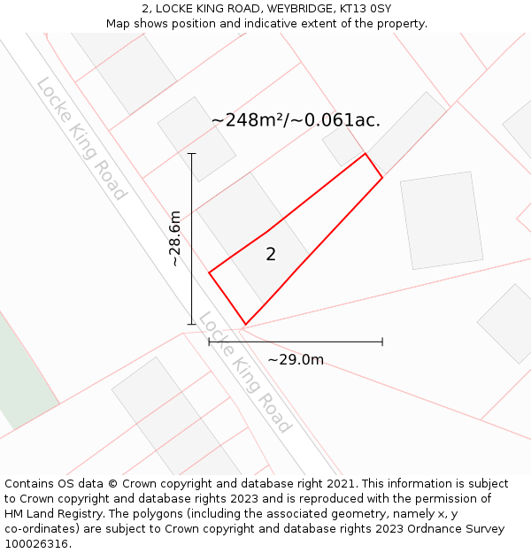 2, LOCKE KING ROAD, WEYBRIDGE, KT13 0SY: Plot and title map