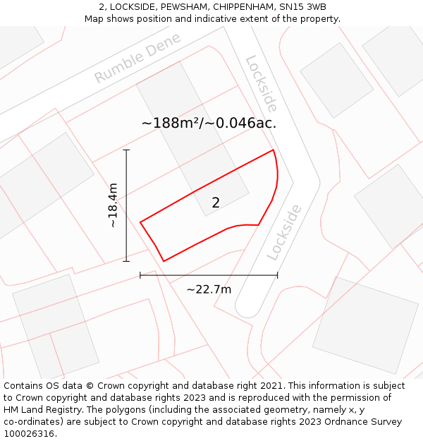 2, LOCKSIDE, PEWSHAM, CHIPPENHAM, SN15 3WB: Plot and title map