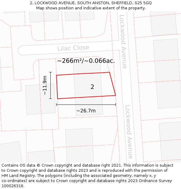 2, LOCKWOOD AVENUE, SOUTH ANSTON, SHEFFIELD, S25 5GQ: Plot and title map