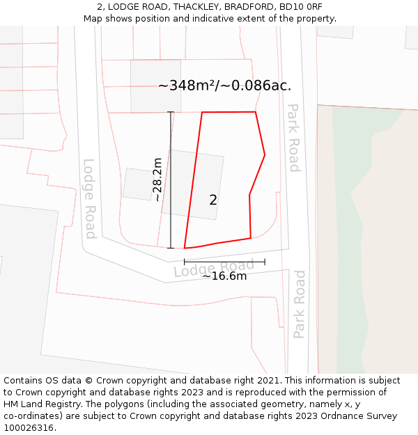 2, LODGE ROAD, THACKLEY, BRADFORD, BD10 0RF: Plot and title map