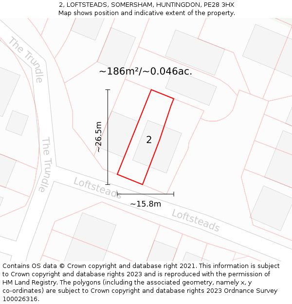2, LOFTSTEADS, SOMERSHAM, HUNTINGDON, PE28 3HX: Plot and title map