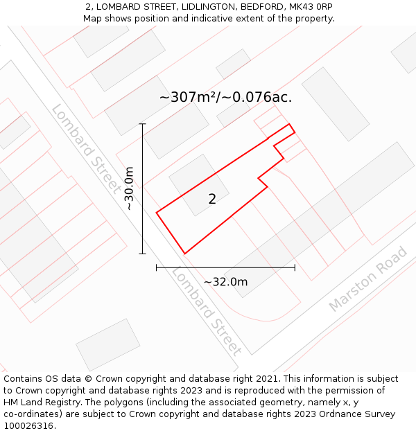 2, LOMBARD STREET, LIDLINGTON, BEDFORD, MK43 0RP: Plot and title map