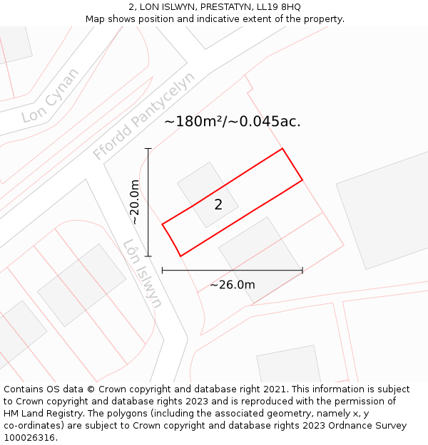 2, LON ISLWYN, PRESTATYN, LL19 8HQ: Plot and title map