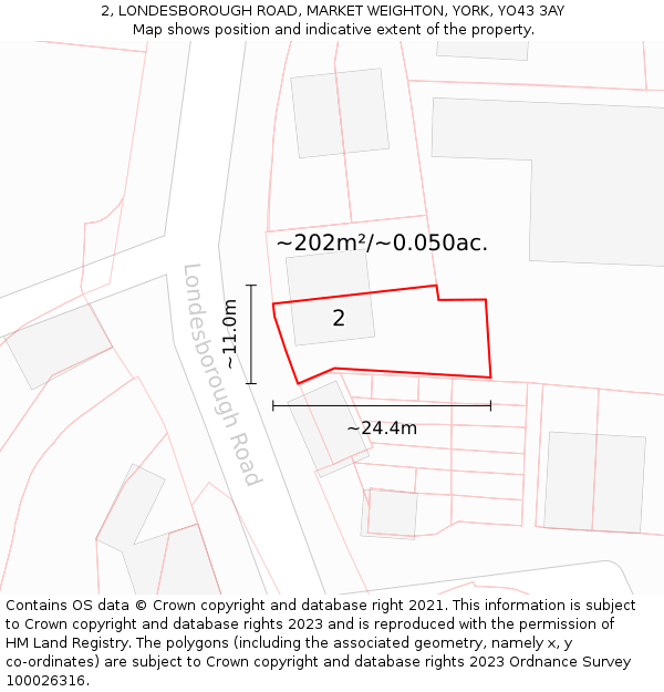 2, LONDESBOROUGH ROAD, MARKET WEIGHTON, YORK, YO43 3AY: Plot and title map
