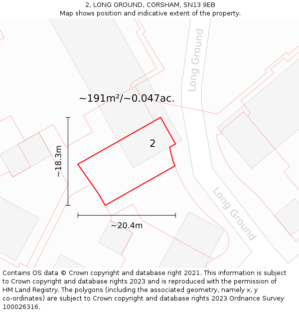 2, LONG GROUND, CORSHAM, SN13 9EB: Plot and title map