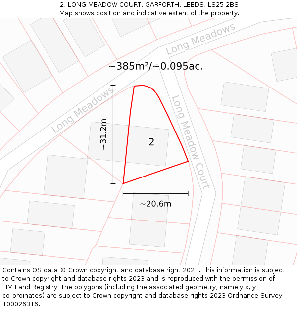 2, LONG MEADOW COURT, GARFORTH, LEEDS, LS25 2BS: Plot and title map