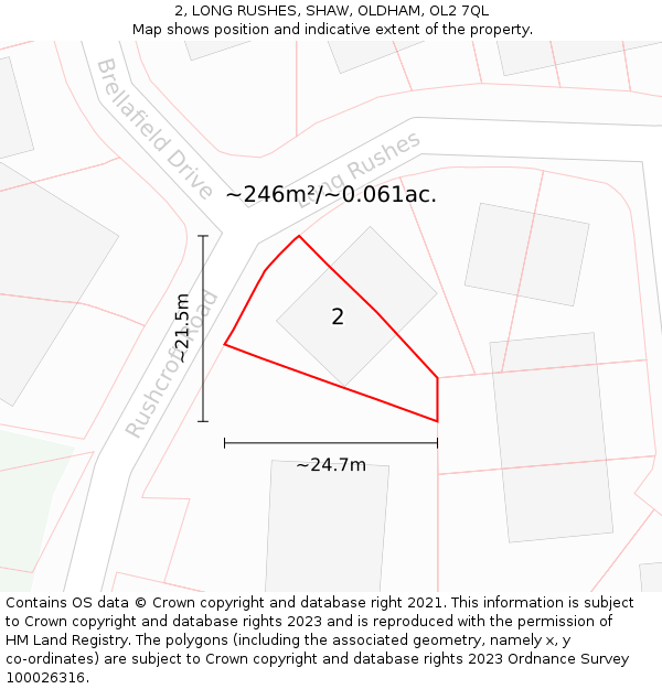 2, LONG RUSHES, SHAW, OLDHAM, OL2 7QL: Plot and title map