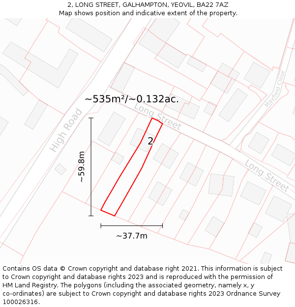 2, LONG STREET, GALHAMPTON, YEOVIL, BA22 7AZ: Plot and title map