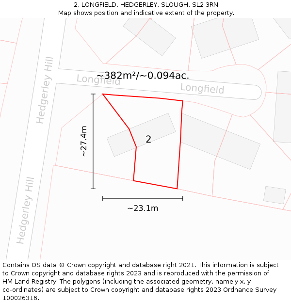 2, LONGFIELD, HEDGERLEY, SLOUGH, SL2 3RN: Plot and title map