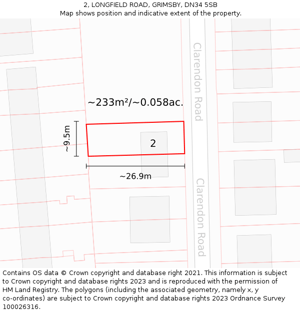 2, LONGFIELD ROAD, GRIMSBY, DN34 5SB: Plot and title map