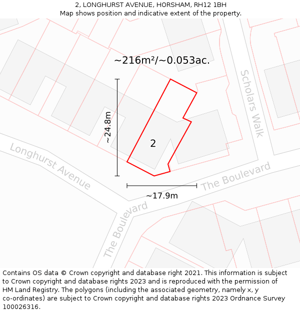 2, LONGHURST AVENUE, HORSHAM, RH12 1BH: Plot and title map