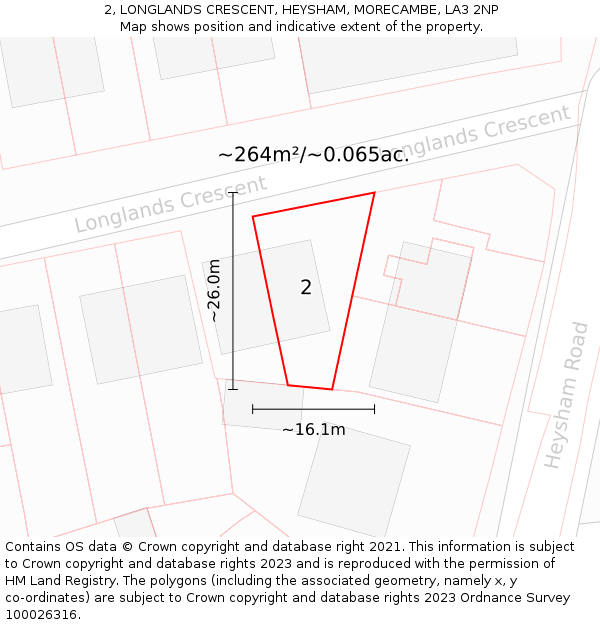 2, LONGLANDS CRESCENT, HEYSHAM, MORECAMBE, LA3 2NP: Plot and title map