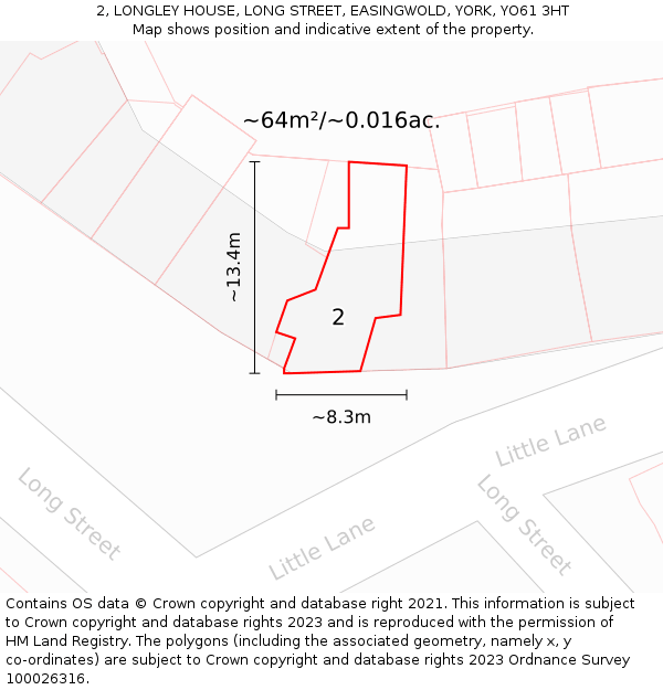 2, LONGLEY HOUSE, LONG STREET, EASINGWOLD, YORK, YO61 3HT: Plot and title map