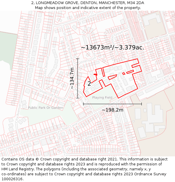 2, LONGMEADOW GROVE, DENTON, MANCHESTER, M34 2DA: Plot and title map