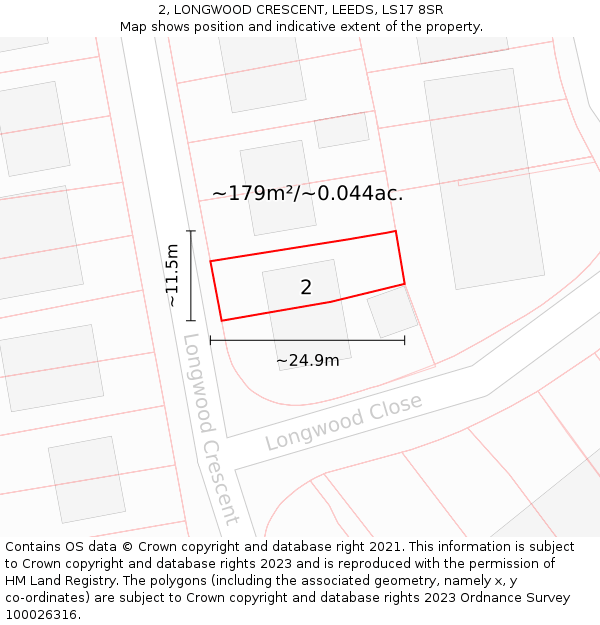 2, LONGWOOD CRESCENT, LEEDS, LS17 8SR: Plot and title map