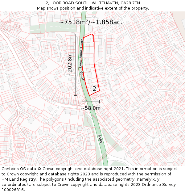 2, LOOP ROAD SOUTH, WHITEHAVEN, CA28 7TN: Plot and title map