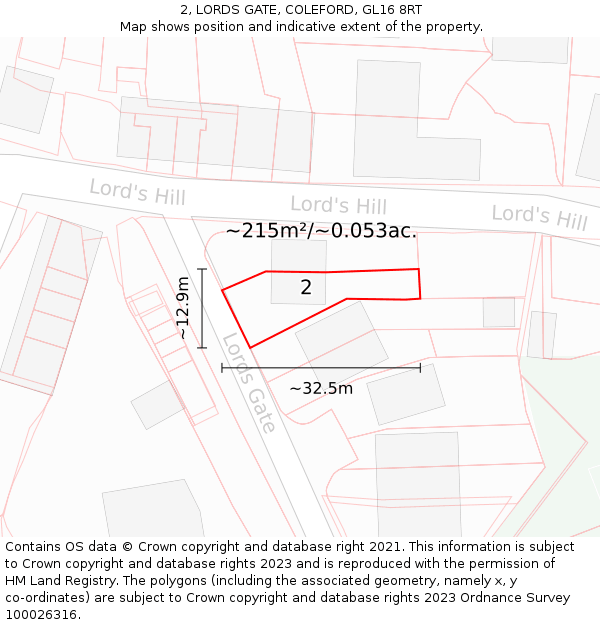 2, LORDS GATE, COLEFORD, GL16 8RT: Plot and title map