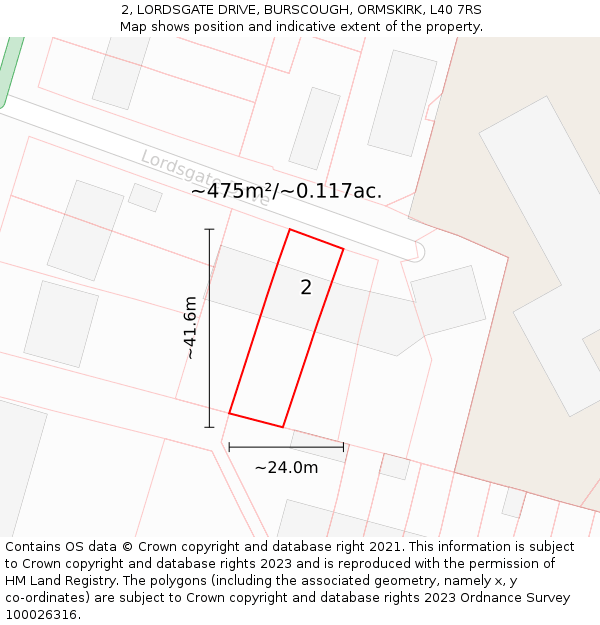 2, LORDSGATE DRIVE, BURSCOUGH, ORMSKIRK, L40 7RS: Plot and title map