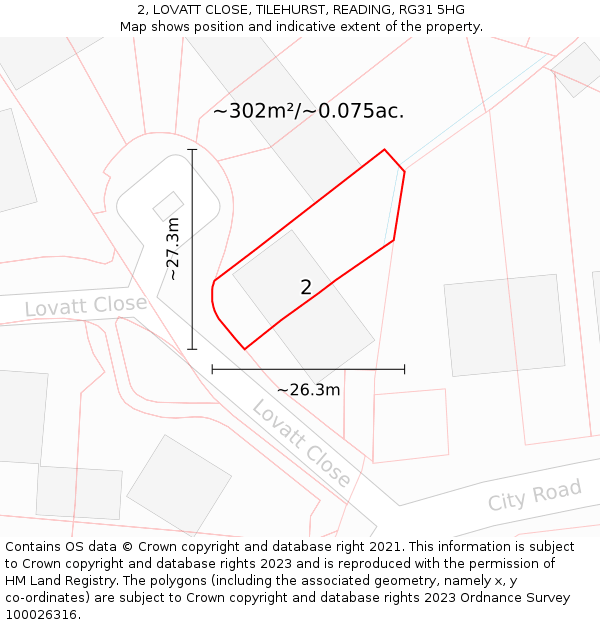2, LOVATT CLOSE, TILEHURST, READING, RG31 5HG: Plot and title map