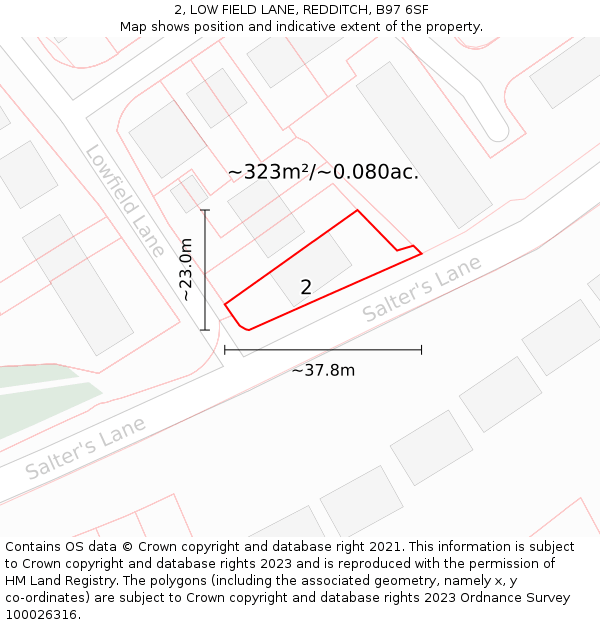 2, LOW FIELD LANE, REDDITCH, B97 6SF: Plot and title map
