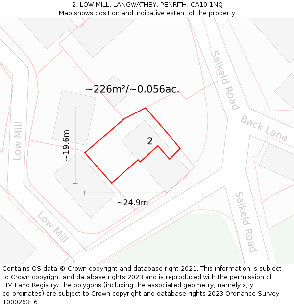 2, LOW MILL, LANGWATHBY, PENRITH, CA10 1NQ: Plot and title map
