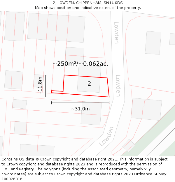 2, LOWDEN, CHIPPENHAM, SN14 0DS: Plot and title map