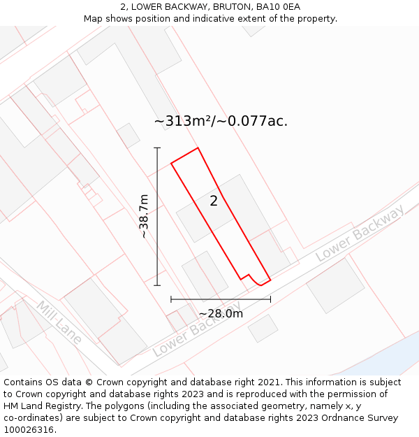 2, LOWER BACKWAY, BRUTON, BA10 0EA: Plot and title map