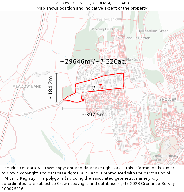 2, LOWER DINGLE, OLDHAM, OL1 4PB: Plot and title map