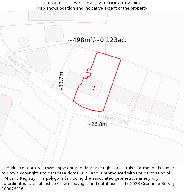 2, LOWER END, WINGRAVE, AYLESBURY, HP22 4PG: Plot and title map
