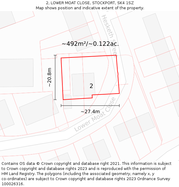 2, LOWER MOAT CLOSE, STOCKPORT, SK4 1SZ: Plot and title map