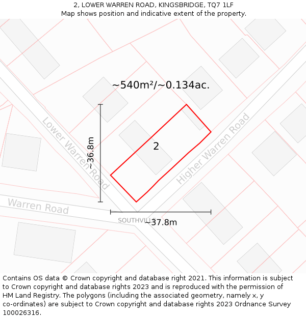 2, LOWER WARREN ROAD, KINGSBRIDGE, TQ7 1LF: Plot and title map