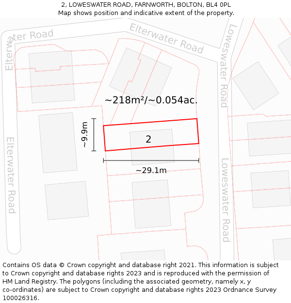 2, LOWESWATER ROAD, FARNWORTH, BOLTON, BL4 0PL: Plot and title map