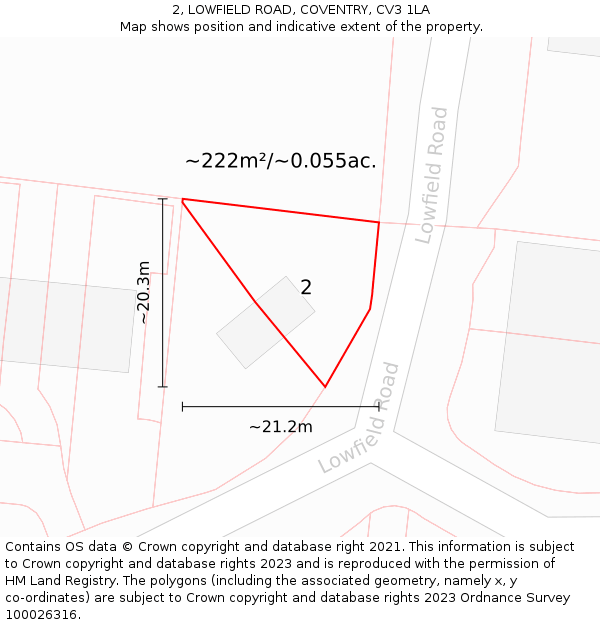 2, LOWFIELD ROAD, COVENTRY, CV3 1LA: Plot and title map