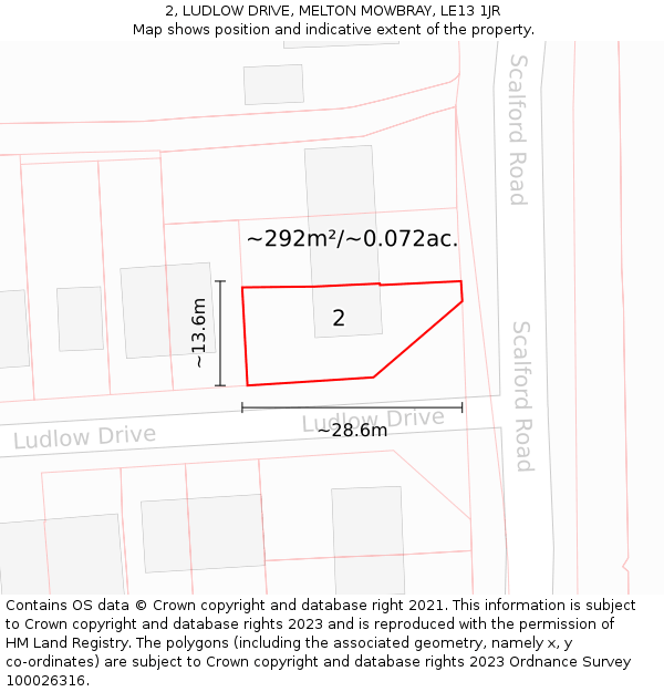 2, LUDLOW DRIVE, MELTON MOWBRAY, LE13 1JR: Plot and title map
