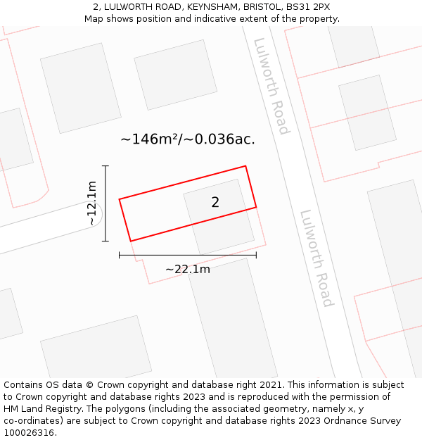 2, LULWORTH ROAD, KEYNSHAM, BRISTOL, BS31 2PX: Plot and title map