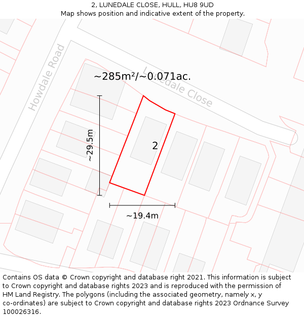 2, LUNEDALE CLOSE, HULL, HU8 9UD: Plot and title map