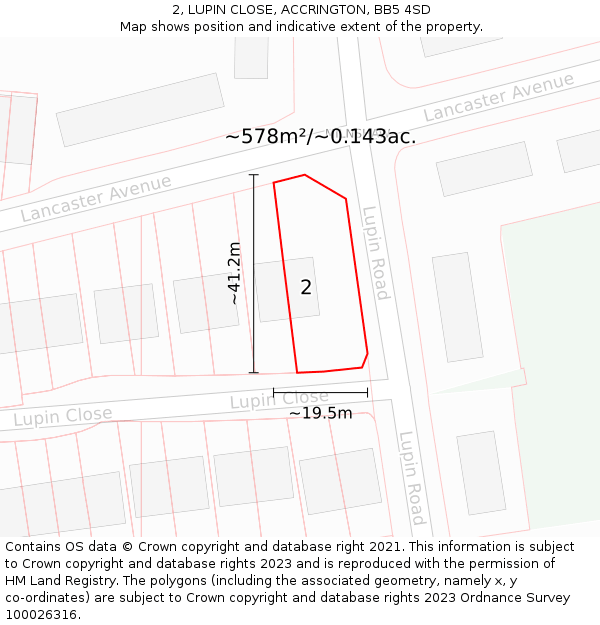 2, LUPIN CLOSE, ACCRINGTON, BB5 4SD: Plot and title map