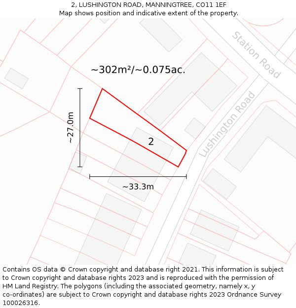2, LUSHINGTON ROAD, MANNINGTREE, CO11 1EF: Plot and title map